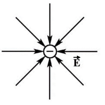Линии напряженности электрического поля около отрицательно заряженной частицы