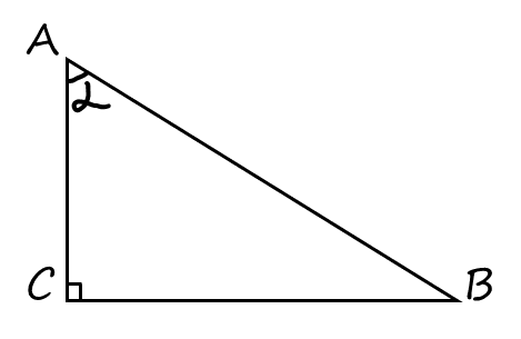 Прямоугольный треугольник с обозначением сторон и углов