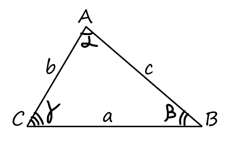 Произвольный треугольник с обозначением сторон и углов